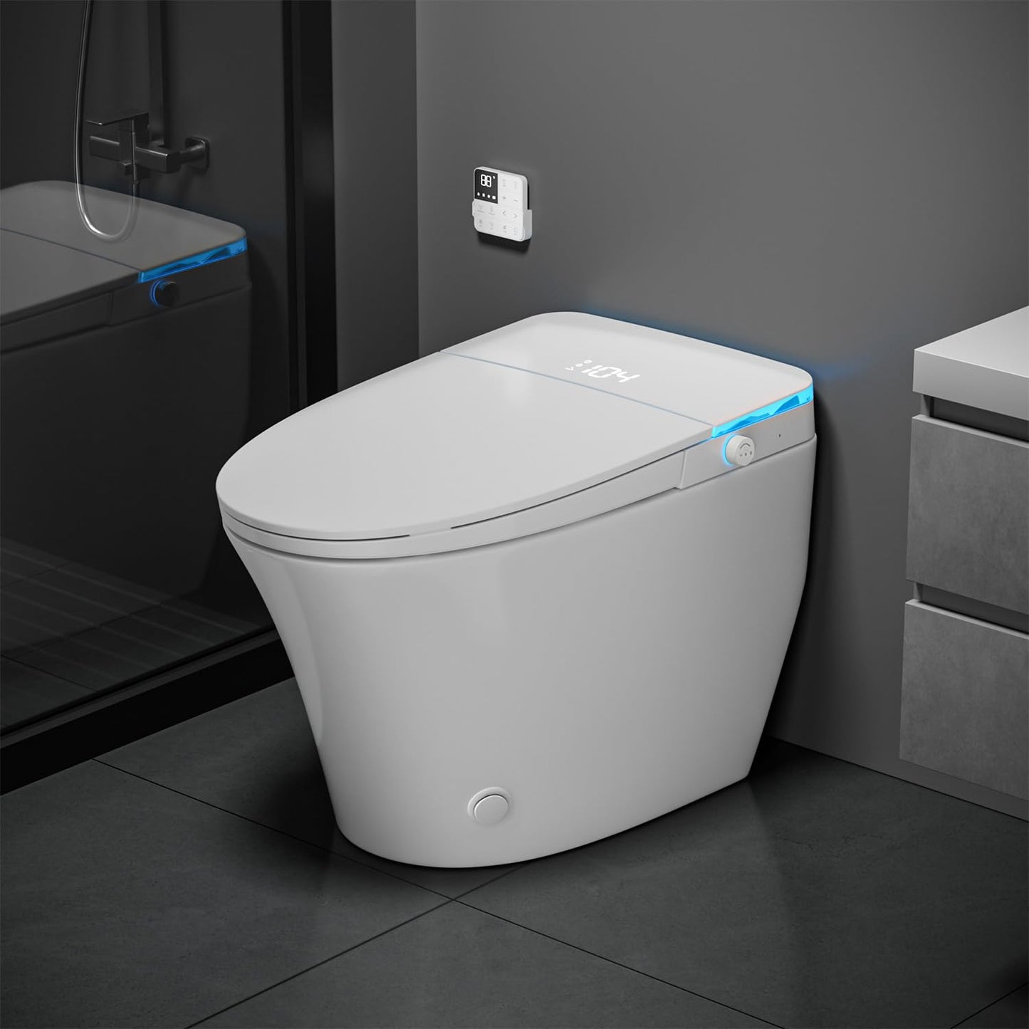Smart Toilet with Bidet Built in, Tank Built in with Powerful Flush, Heated Seat, Auto Flush and Close, Warm Water, Air Dryer, Night Light and ADA Comfort Height for Bathroom