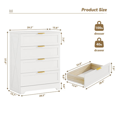 FTZxHKLX 4 Drawer Dresser for Bedroom, Tall Bedroom Dresser with Large Drawer & Black Handles, Wooden Storage Organizer Cabinet Chest of Drawer for Closet, Living Room, Hallway, Light Oak
