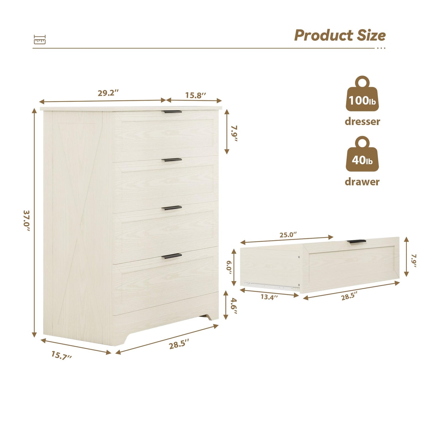 FTZxHKLX 4 Drawer Dresser for Bedroom, Tall Bedroom Dresser with Large Drawer & Black Handles, Wooden Storage Organizer Cabinet Chest of Drawer for Closet, Living Room, Hallway, Light Oak