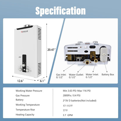 Tankless Water Heater Propane with Digital Display, 3.66 GPM 14L Portable Instant Hot Gas Water Heater with Overheating Protection for Indoor and Camping,85300 BTU