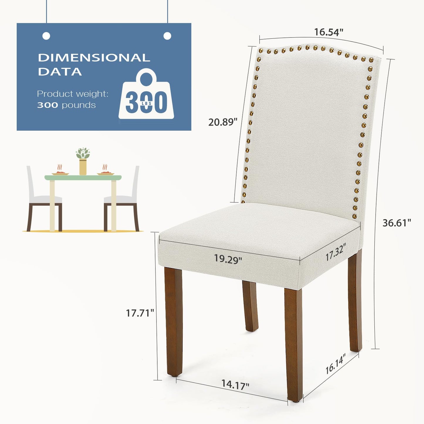 DUMOS Dining Chairs Set of 2, Modern Kitchen Table Chairs with Wooden Legs and Padded Seat, Mid Century Upholstered Accent Chairs for Dining Room Kitchen Living Room Restaurant, Beige