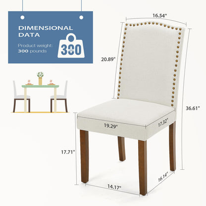 DUMOS Dining Chairs Set of 2, Modern Kitchen Table Chairs with Wooden Legs and Padded Seat, Mid Century Upholstered Accent Chairs for Dining Room Kitchen Living Room Restaurant, Beige