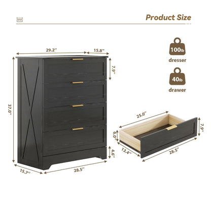 FTZxHKLX 4 Drawer Dresser for Bedroom, Tall Bedroom Dresser with Large Drawer & Black Handles, Wooden Storage Organizer Cabinet Chest of Drawer for Closet, Living Room, Hallway, Light Oak