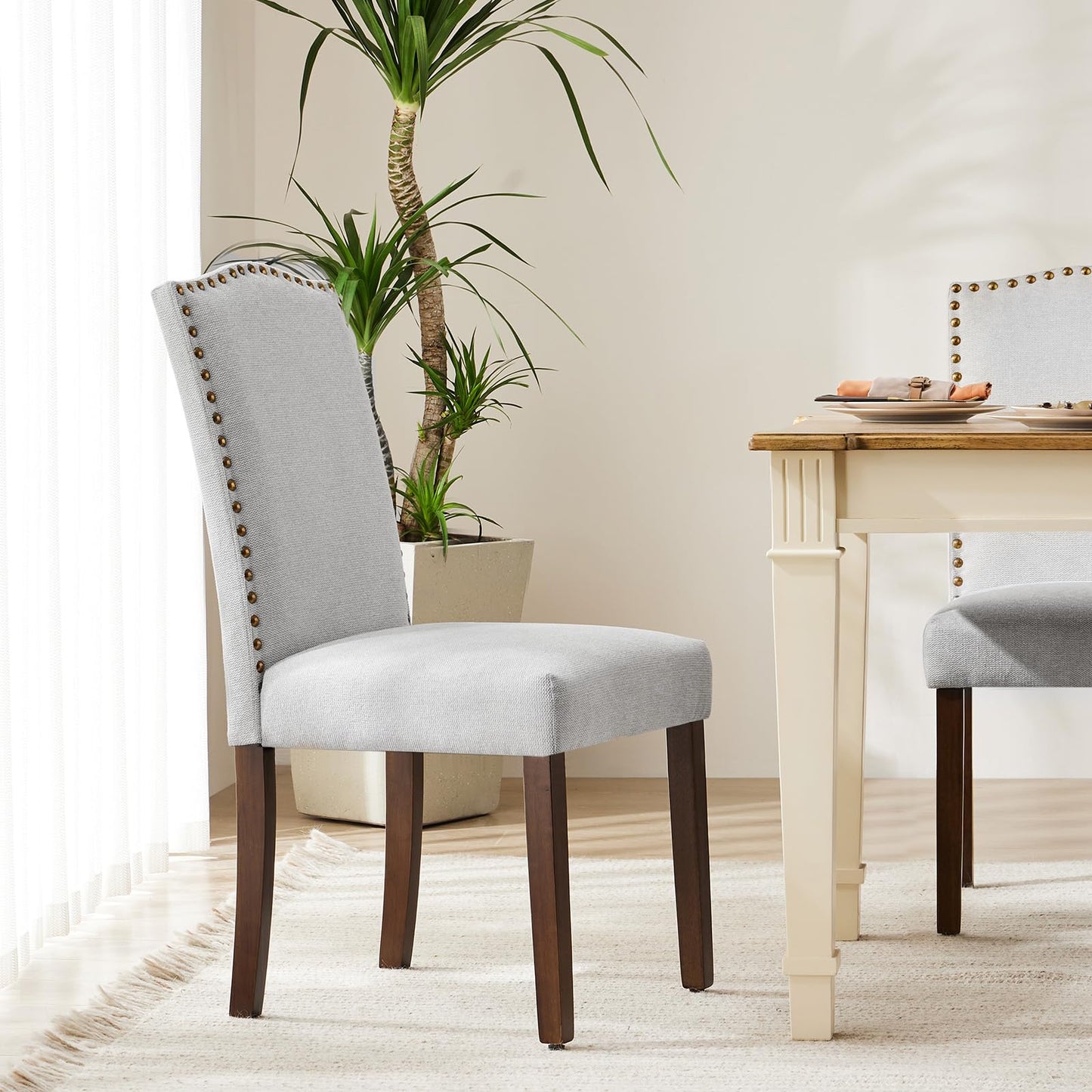 DUMOS Dining Chairs Set of 2, Modern Kitchen Table Chairs with Wooden Legs and Padded Seat, Mid Century Upholstered Accent Chairs for Dining Room Kitchen Living Room Restaurant, Beige