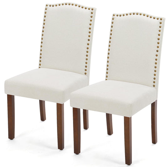 DUMOS Dining Chairs Set of 2, Modern Kitchen Table Chairs with Wooden Legs and Padded Seat, Mid Century Upholstered Accent Chairs for Dining Room Kitchen Living Room Restaurant, Beige
