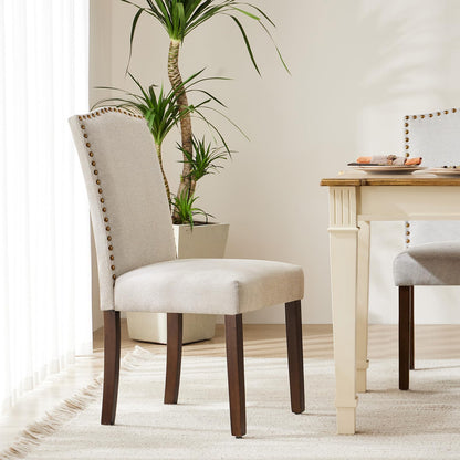 DUMOS Dining Chairs Set of 2, Modern Kitchen Table Chairs with Wooden Legs and Padded Seat, Mid Century Upholstered Accent Chairs for Dining Room Kitchen Living Room Restaurant, Beige