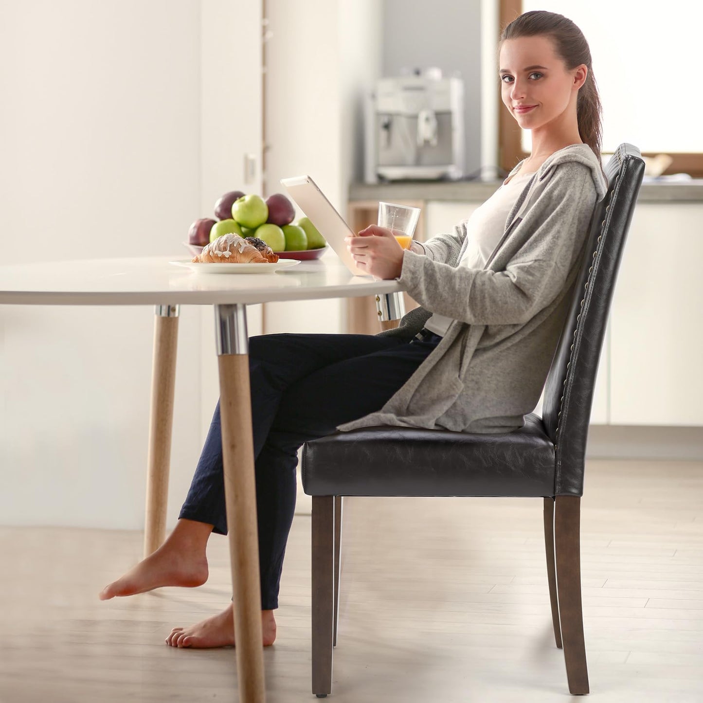 DUMOS Dining Chairs Set of 2, Modern Kitchen Table Chairs with Wooden Legs and Padded Seat, Mid Century Upholstered Accent Chairs for Dining Room Kitchen Living Room Restaurant, Beige