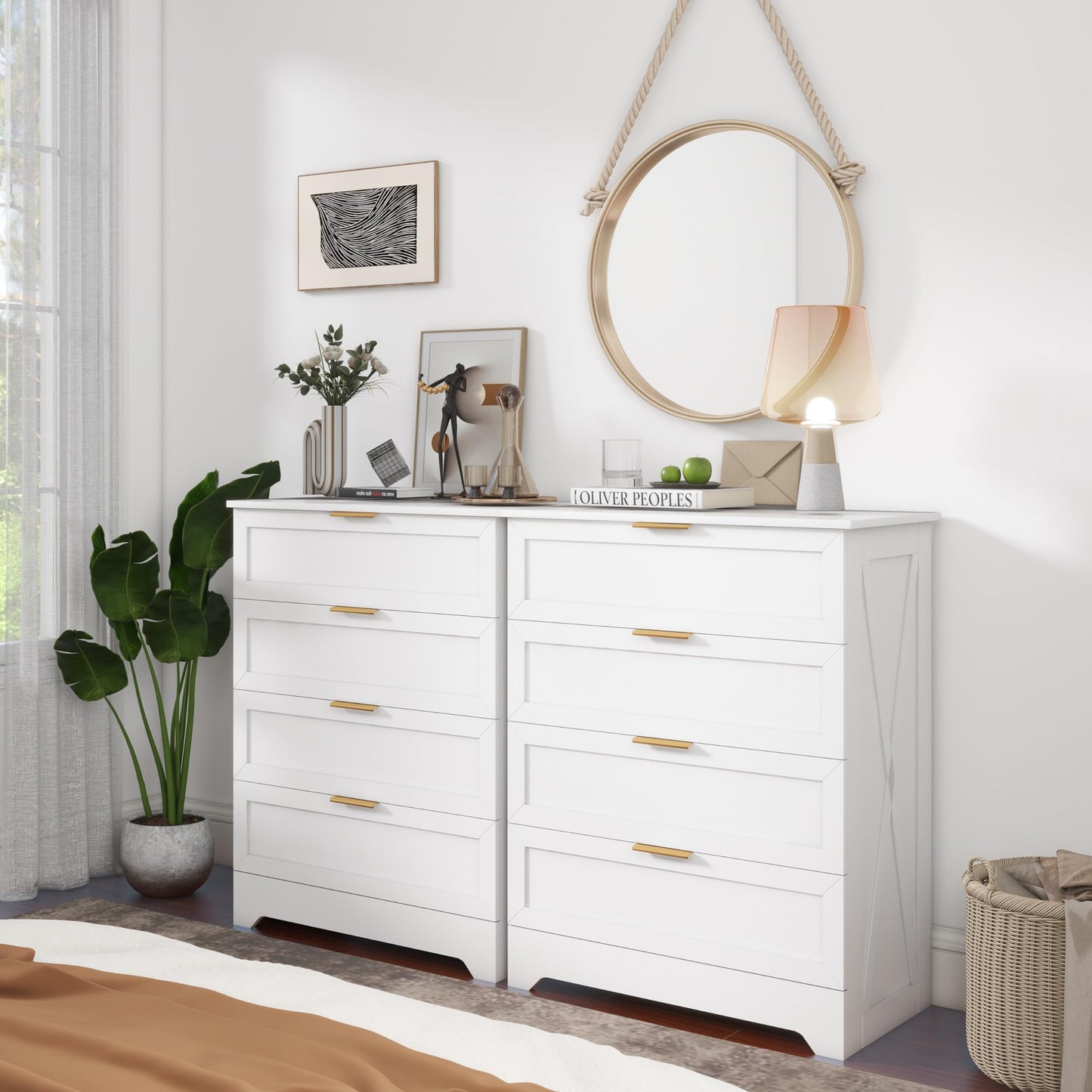 FTZxHKLX 4 Drawer Dresser for Bedroom, Tall Bedroom Dresser with Large Drawer & Black Handles, Wooden Storage Organizer Cabinet Chest of Drawer for Closet, Living Room, Hallway, Light Oak
