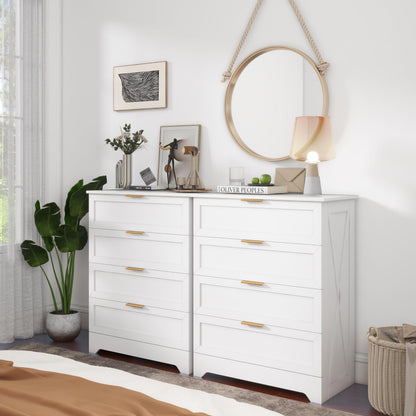FTZxHKLX 4 Drawer Dresser for Bedroom, Tall Bedroom Dresser with Large Drawer & Black Handles, Wooden Storage Organizer Cabinet Chest of Drawer for Closet, Living Room, Hallway, Light Oak