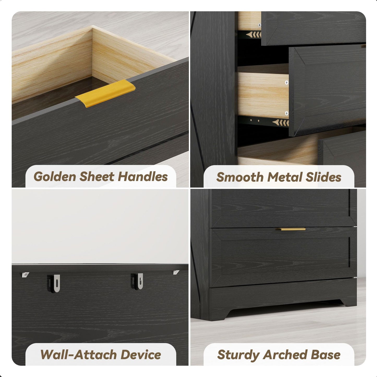 FTZxHKLX 4 Drawer Dresser for Bedroom, Tall Bedroom Dresser with Large Drawer & Black Handles, Wooden Storage Organizer Cabinet Chest of Drawer for Closet, Living Room, Hallway, Light Oak