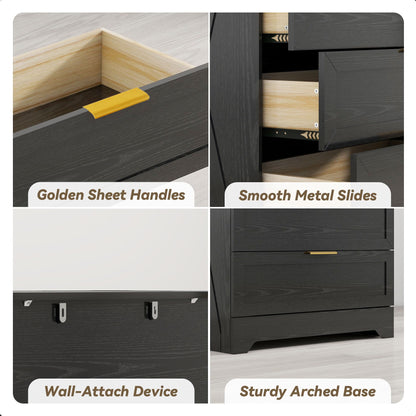 FTZxHKLX 4 Drawer Dresser for Bedroom, Tall Bedroom Dresser with Large Drawer & Black Handles, Wooden Storage Organizer Cabinet Chest of Drawer for Closet, Living Room, Hallway, Light Oak
