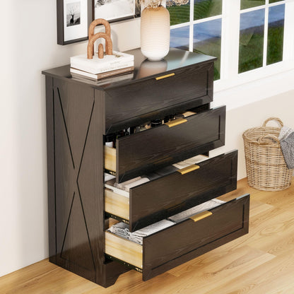 FTZxHKLX 4 Drawer Dresser for Bedroom, Tall Bedroom Dresser with Large Drawer & Black Handles, Wooden Storage Organizer Cabinet Chest of Drawer for Closet, Living Room, Hallway, Light Oak