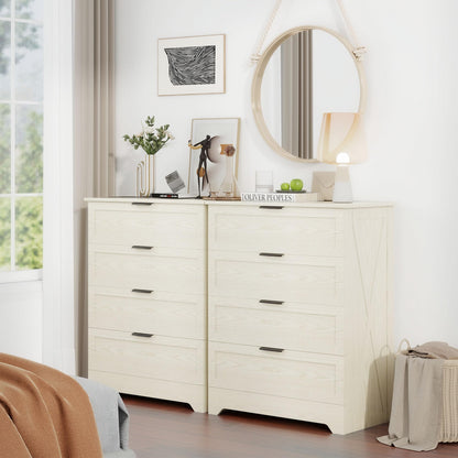FTZxHKLX 4 Drawer Dresser for Bedroom, Tall Bedroom Dresser with Large Drawer & Black Handles, Wooden Storage Organizer Cabinet Chest of Drawer for Closet, Living Room, Hallway, Light Oak