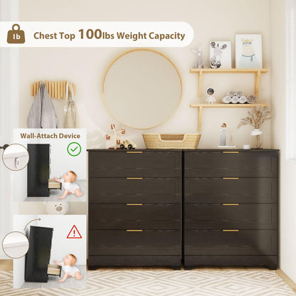 FTZxHKLX 4 Drawer Dresser for Bedroom, Tall Bedroom Dresser with Large Drawer & Black Handles, Wooden Storage Organizer Cabinet Chest of Drawer for Closet, Living Room, Hallway, Light Oak