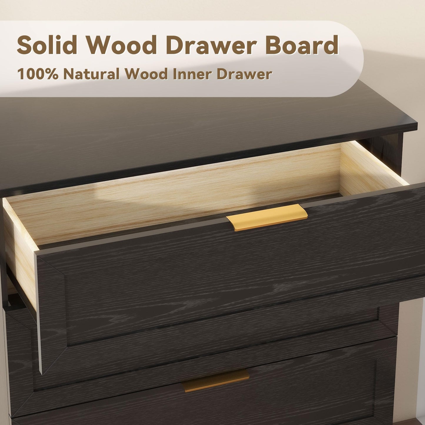 FTZxHKLX 4 Drawer Dresser for Bedroom, Tall Bedroom Dresser with Large Drawer & Black Handles, Wooden Storage Organizer Cabinet Chest of Drawer for Closet, Living Room, Hallway, Light Oak