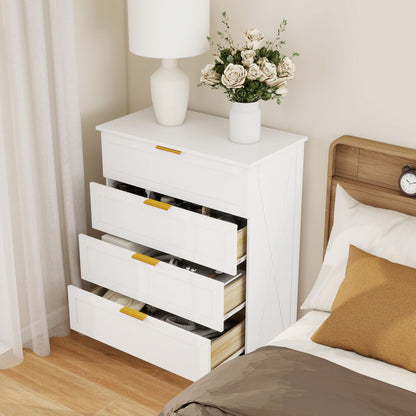 FTZxHKLX 4 Drawer Dresser for Bedroom, Tall Bedroom Dresser with Large Drawer & Black Handles, Wooden Storage Organizer Cabinet Chest of Drawer for Closet, Living Room, Hallway, Light Oak