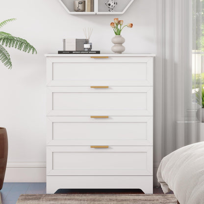 FTZxHKLX 4 Drawer Dresser for Bedroom, Tall Bedroom Dresser with Large Drawer & Black Handles, Wooden Storage Organizer Cabinet Chest of Drawer for Closet, Living Room, Hallway, Light Oak