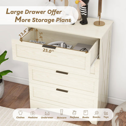 FTZxHKLX 4 Drawer Dresser for Bedroom, Tall Bedroom Dresser with Large Drawer & Black Handles, Wooden Storage Organizer Cabinet Chest of Drawer for Closet, Living Room, Hallway, Light Oak
